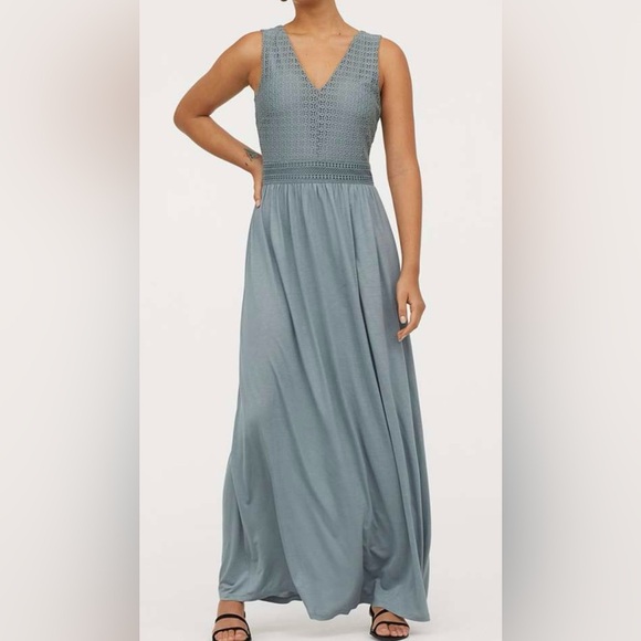 NWT H&M Elegant Blue/Gray Sleeveless Maxi Dress size Small - Picture 1 of 7